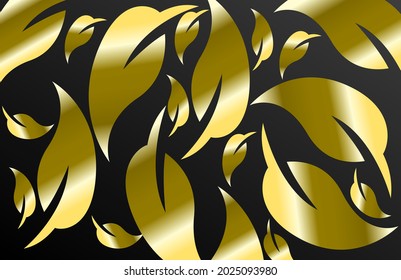 BLACK BACKGROUND GOLDEN LEAF PATTERN VECTOR