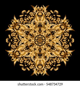 Black background. Golden mandalas element. Vector illustration.