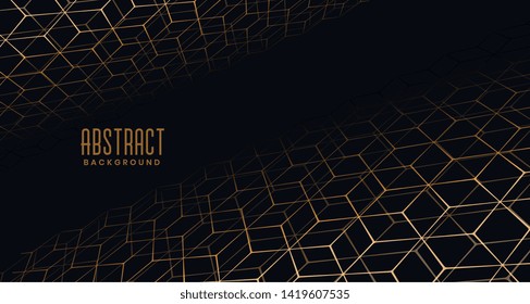 black background with golden perspective hexagon pattern