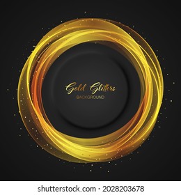 Black background with golden, round, transparent elements.Gold glitter on a dark background.