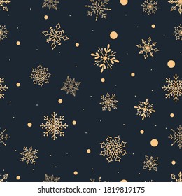 Fondo negro. Copos dorados de nieve. Conjunto de vectores de copos de nieve. Icono, plantilla, diseño. Año Nuevo o cosas de invierno. Aislado sobre copos de nieve de fondo blanco. EPS 10