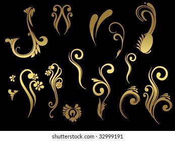 black background with golden tattoos, vector illustration