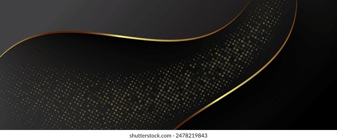 black background with golden wavy lines and glitter