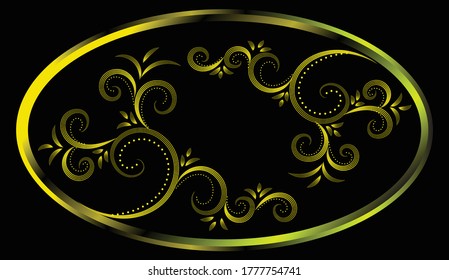 Black background. Goldish patterns in the oval area.