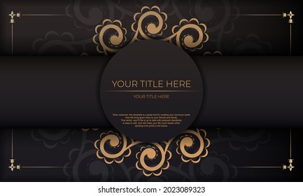 Black background gorgeous vector mandala patterns with vintage ornaments and place under text. Print-ready invitation design with mandala ornament.