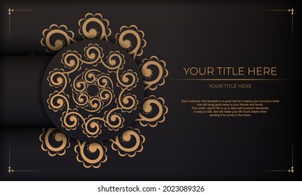 Black background gorgeous vector mandala patterns with vintage ornaments and place under text. Print-ready invitation design with mandala ornament.