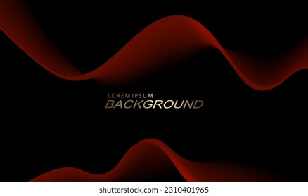 Black background with gradient, abstract red bright flowing wave patterns