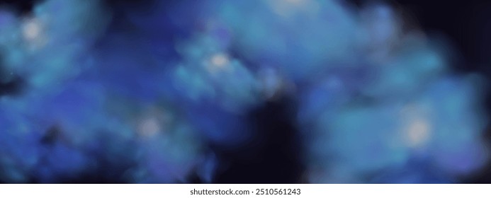 Black background with gray blue clouds creating the effect of smoke or fog. The atmosphere of spring magic at dawn or summer night ,fog over land or water surface.