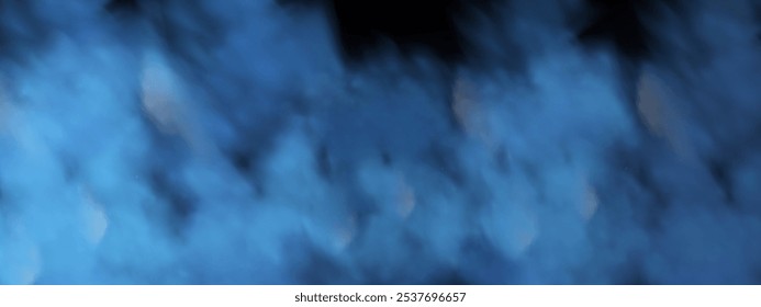 Fondo negro con nubes gris-azules que crean el efecto de humo o niebla. La atmósfera de la magia de la primavera en el amanecer o la noche de verano, niebla sobre la tierra o la superficie del agua.