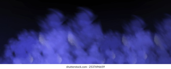 Fondo negro con nubes gris-azules que crean el efecto de humo o niebla. La atmósfera de la magia de la primavera en el amanecer o la noche de verano, niebla sobre la tierra o la superficie del agua.