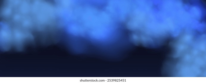 Fondo negro con nubes gris-azules que crean el efecto de humo o niebla. La atmósfera de la magia de la primavera en el amanecer o la noche de verano, niebla sobre la tierra o la superficie del agua.