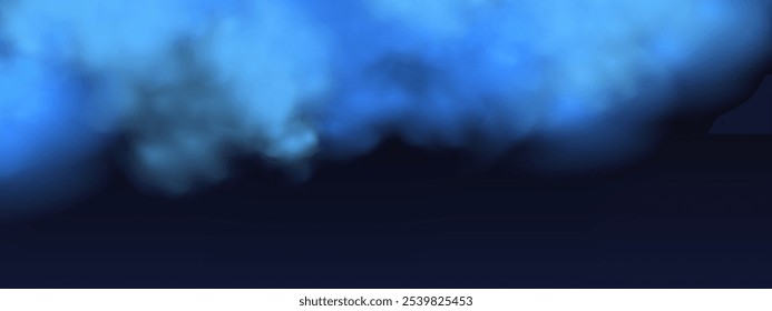 Fondo negro con nubes gris-azules que crean el efecto de humo o niebla. La atmósfera de la magia de la primavera en el amanecer o la noche de verano, niebla sobre la tierra o la superficie del agua.