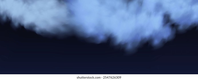 Fondo negro con nubes gris-azules que crean el efecto de humo o niebla. La atmósfera de la magia de la primavera en el amanecer o la noche de verano, niebla sobre la tierra o la superficie del agua.