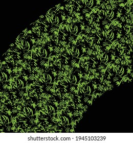 Black background with green abstract calligraphy circles