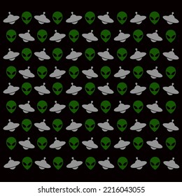 black background with green alien and gray flying saucer to edit