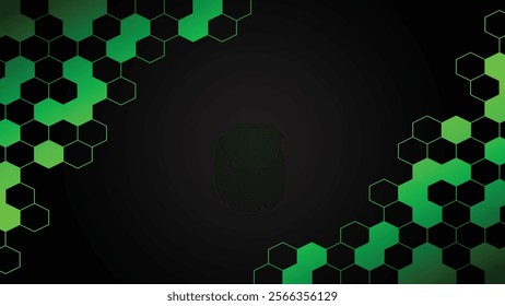 Black background and green hexagon