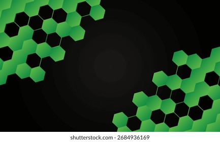 Black background and green hexagon