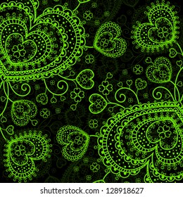 black background with green lace in form heart