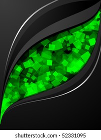 Black background with green random shiny squares.