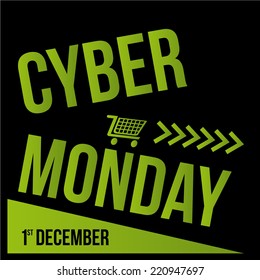 A Black Background With Green Text And A Cart For Cyber Monday