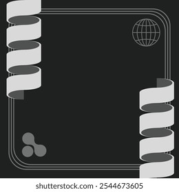 Fondo negro con líneas de curva gris en Vertical con marco de decoración de brutalismo