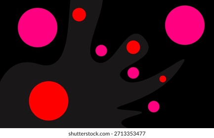 A black background with grey shapes, pink and red circles. The image creates a modern and abstract design