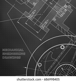 Black background. Grid. Backgrounds of engineering subjects. Technical illustration. Mechanical engineering. Technical design. Instrument making