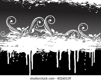 black background with grungy floral pattern