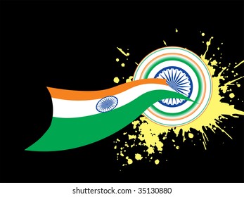 black background with grungy wheel with wavy flag