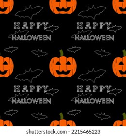 Black background of Halloween bat and pumpkin 