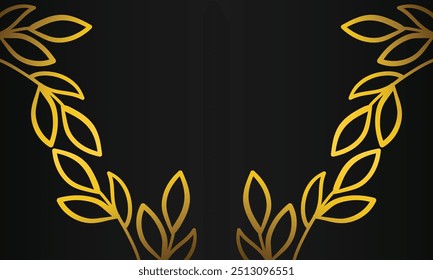 Fondo negro con diseño de adorno de hoja de oro dibujado a mano