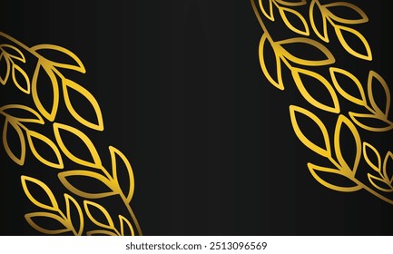 black background with hand drawn gold leaf ornament design
