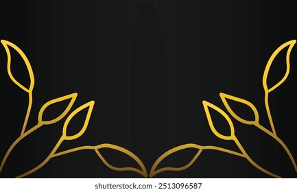 Fondo negro con diseño de adorno de hoja de oro dibujado a mano