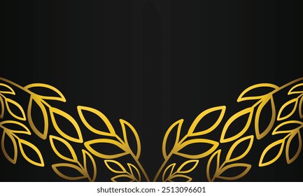 fundo preto com desenho à mão ornamento folha de ouro desenhado