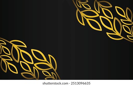 black background with hand drawn gold leaf ornament design