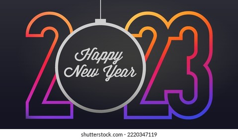Fondo negro, colgando bola. Feliz Navidad y feliz año nuevo 2023 de fondo. plantilla de tarjeta de felicitación de Navidad. Ilustración vectorial.