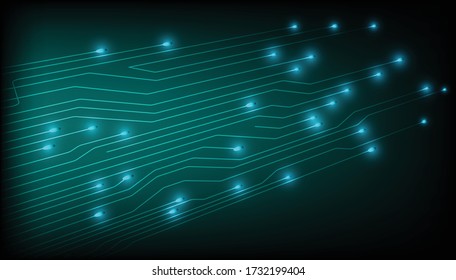 The black background has the technology of the circuit board showing the path of electric current that glows in light blue.