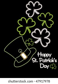 black background with hat and shamrock, illustration