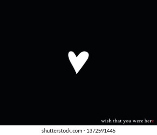 Black Background. Background With Heart.  Love. Wish That You Were Here. Vector Hand Drawn Heart. Picture, Label, Poster, Postcard, Print, Element For Design And Other.