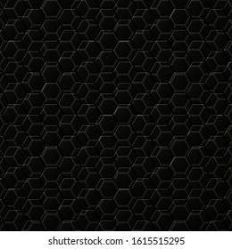 Black background with hexagons, honeycomb pattern. Vector illustration