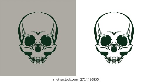 💀 Cráneo de horror de fondo negro e ilustración de Vector de huesos cruzados para un diseño de tatuaje de Halloween o pirata aterrador	
