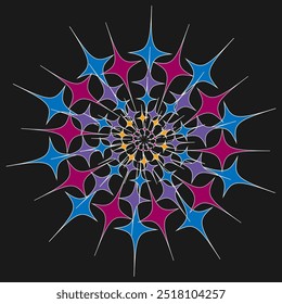 Ilustración de fondo negro con rayos de luz multicolores que salen del centro.