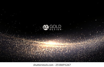 Black background with isolated golden wavy design with small tinsel.