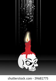 black background with isolated spooky skull on candle