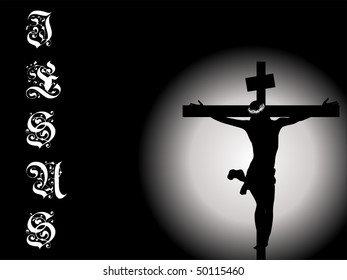 black background with jesus on cross, vector illustration