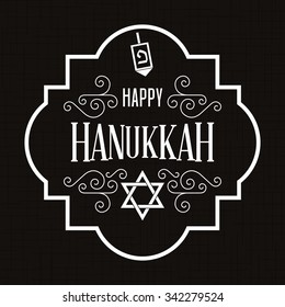 Black background with a label with text for hanukkah celebrations