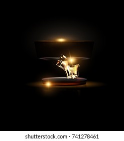 black background, the large glass of strong alkoholic drink or water and yellow colored ice cubes inside