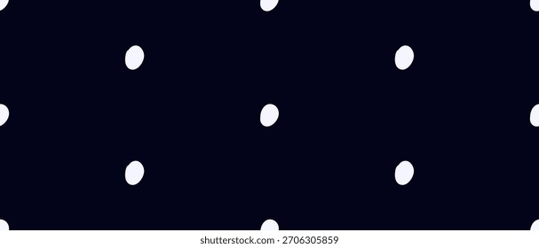 Fondo negro con Grandes puntos blancos en diseño sin fisuras. Patrón de polka minimalista con textura geométrica simple dibujada a mano. Ilustración vectorial sobre un fondo aislado.