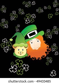 black background with leprechaun, cute cartoon face