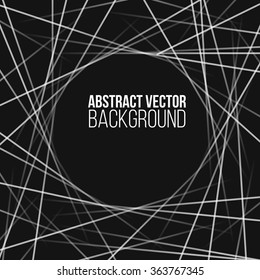 Black background with light abstract graphic lines.Vector technology pattern with template text. Modern wallpaper design. Network gradient stripes. Presentation concept in techno style.